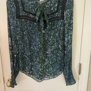 Veronica Beard Green and Blue Patterned Blouse